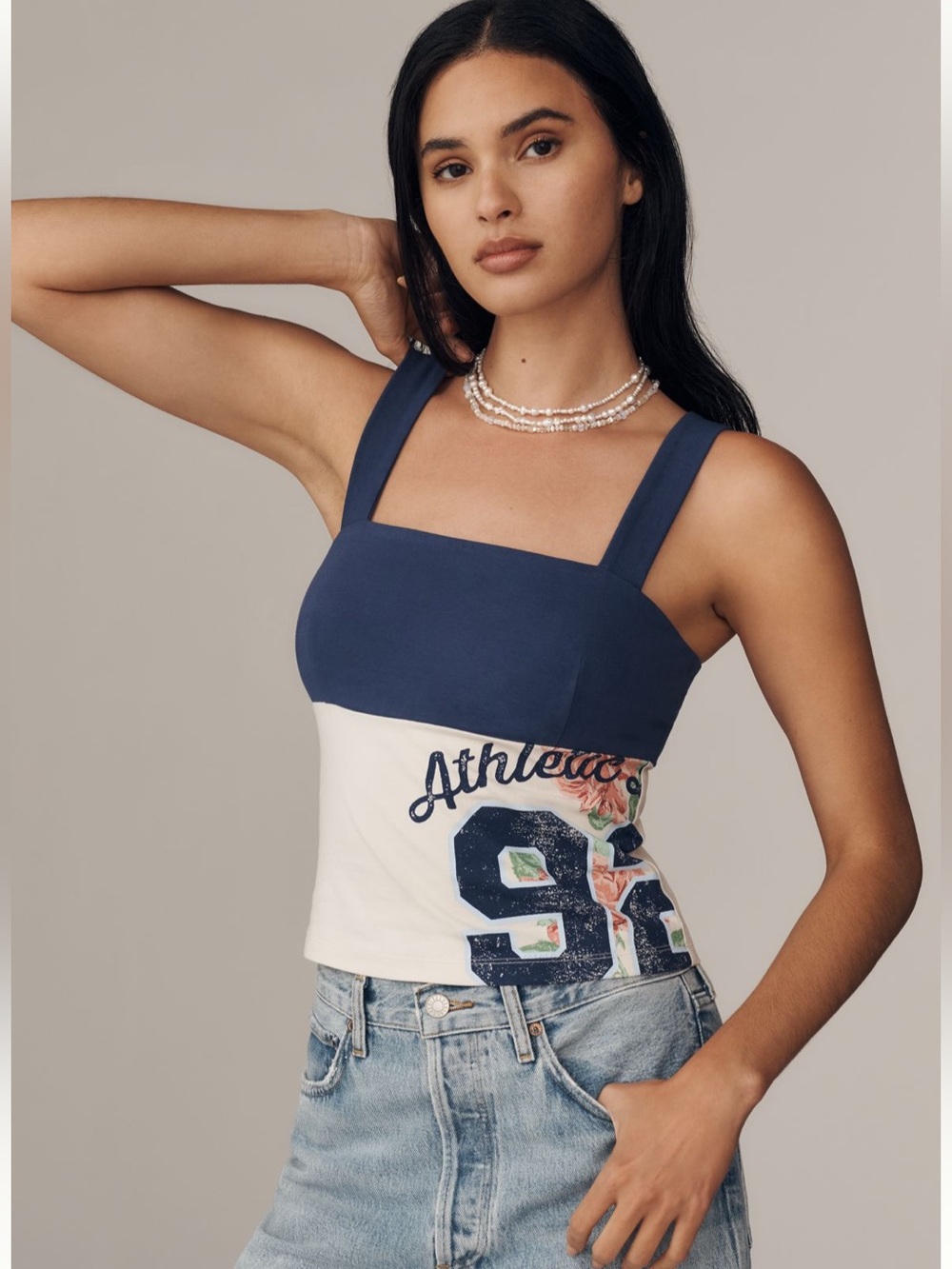 By Anthropologie Reworked Sporty Tank Top Blue Beige
